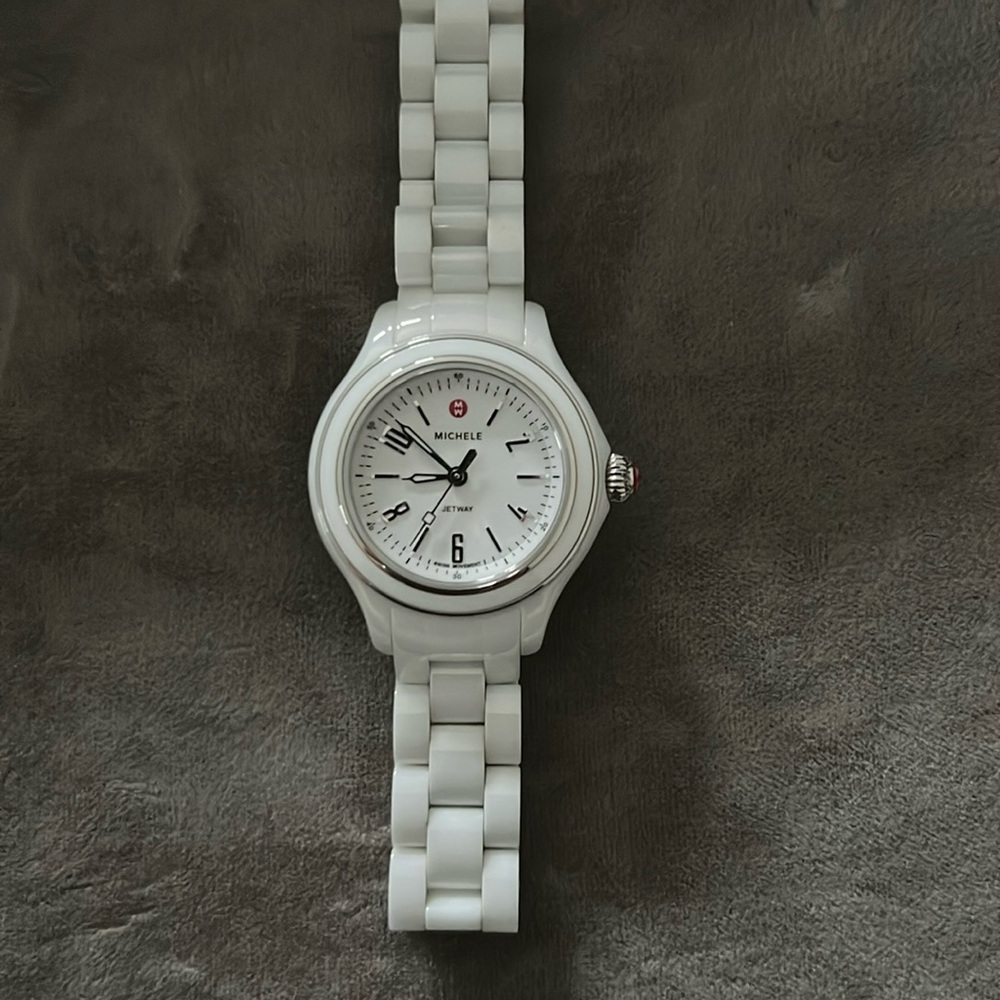 White ceramic Michele watch. Gently used.
